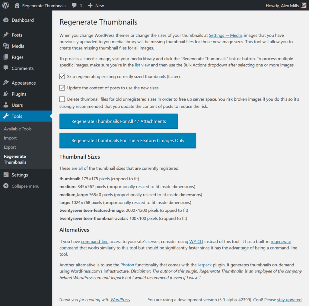 Regenerate Thumbnails Settings